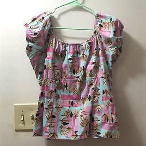 Pinup Girl Peasant Top in Mint Tiki 🍹🗿🏝